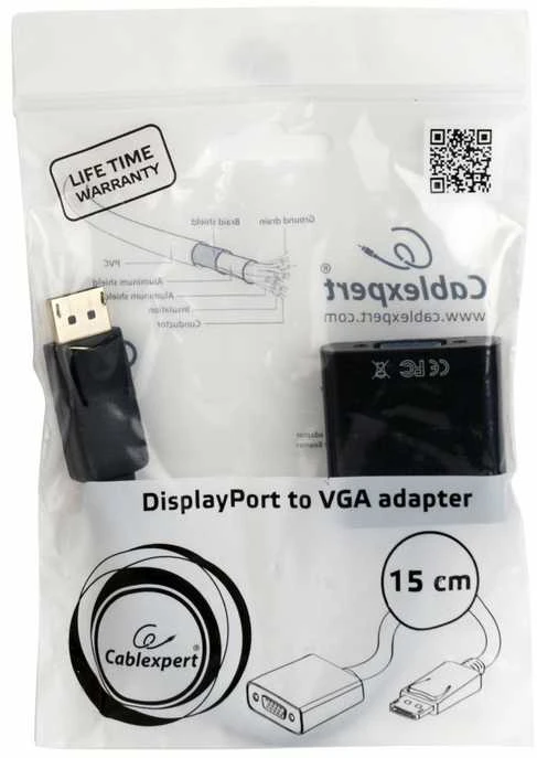GEMBIRD AB-DPM-VGAF-02 Gembird adapter displayport 1.1->VGA, on cable, juodas, blister