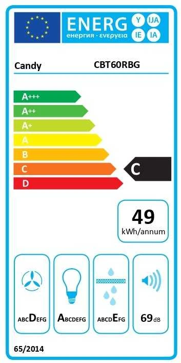 Gartraukis Candy Saldainių gaubtas | CBT60RBG | Teleskopinis | C energijos vartojimo efektyvumo klasė | Plotis 60 cm | 402 m³/h | Mechaninis | LED | Juodas