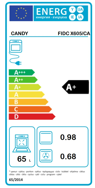 Orkaitė Candy Saldainių krosnis | FIDC X605/CA | 65 L | Elektrinis | Aquaactiva | Mechaniniai ir elektroniniai | Garų funkcija | Aukštis 59,5 cm | Plotis 59,5 cm | Juodas