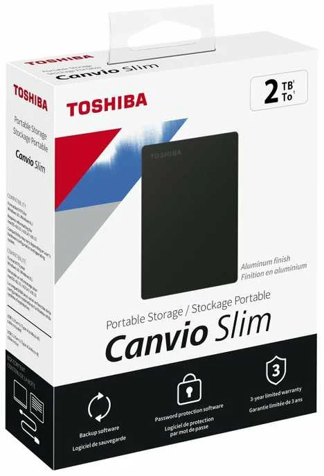 Kietasis diskas TOSHIBA Canvio Slim 2TB USB 3.2 Juodas