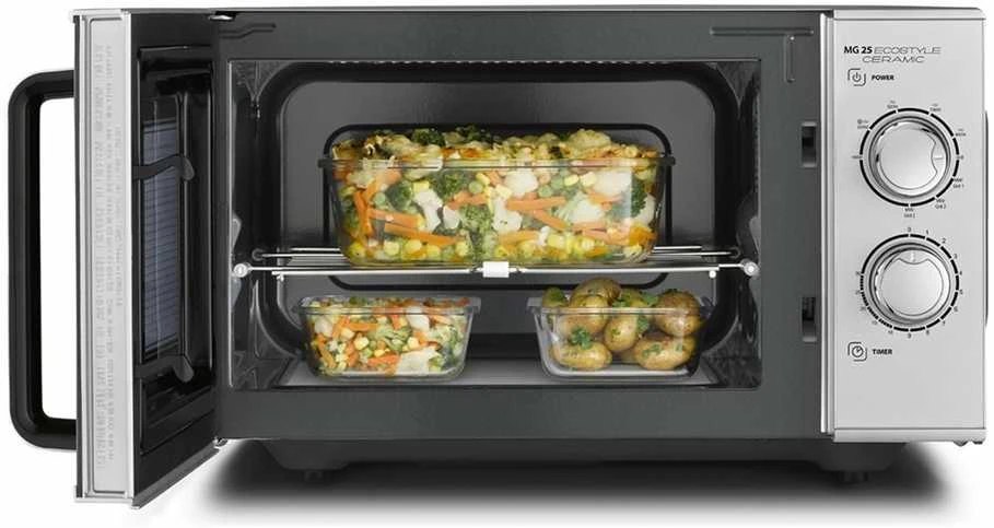 Caso | Keraminė mikrobangų krosnelė su grotelėmis | MG 25 Ecostyle | Laisvai pastatoma | 900 W | 25 l | Grotelės | Sidabrinis