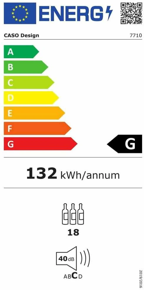 Caso | Vyno aušintuvas | WineDeluxe E 18 | Energijos vartojimo efektyvumo klasė G | Įmontuojamas | Butelių talpa 18 butelių | Aušinimo tipas: kompresorinė technologija | Juodas