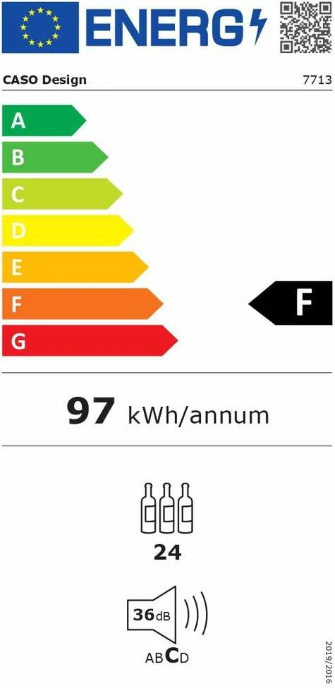 Caso | Vyno aušintuvas | WineDeluxe WD 24 | Energijos vartojimo efektyvumo klasė F | Įmontuojamas | Butelių talpa 24 | Juodas