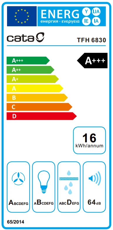 CATA gartraukis | CAMPANA TFH 6830 GWH | Teleskopinis | Energijos vartojimo efektyvumo klasė A+++ | Plotis 60 cm | 795 m³/h | Jutiklinis valdymas | LED | Baltas