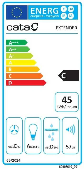 CATA gartraukis | EXTENDER 600 | Teleskopinis | Energijos vartojimo efektyvumo klasė C | Plotis 60 cm | 390 m³/h | Mechaninis | ECOLED | Nerūdijančio plieno
