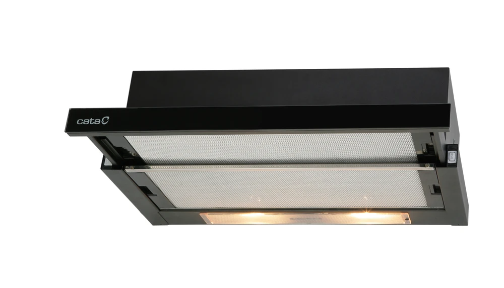 Gartraukis CATA | Gaubtas | TF 2003 600 GBK | Teleskopinis | C energijos vartojimo efektyvumo klasė | Plotis 60 cm | 390 m³/h | Mechaninis valdymas | LED | Juodas stiklas