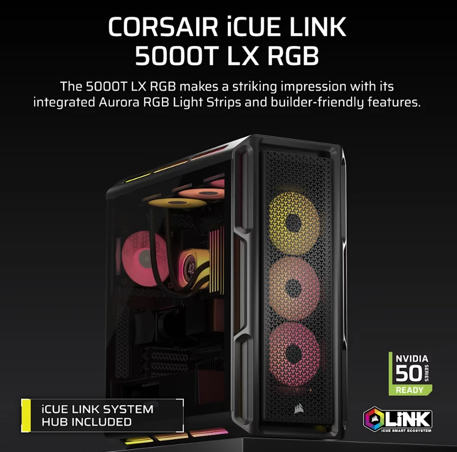 Corsair iCUE LINK 5000T LX RGB Midi Tower Juodas