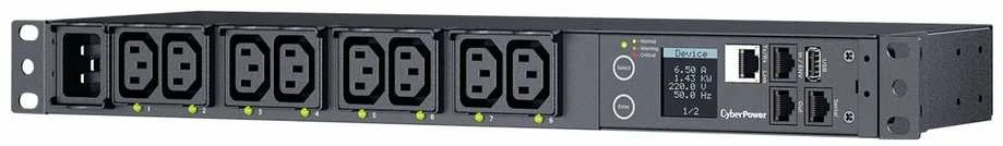 CYBERPOWER komutuojamas PDU41005230V/20A 1U 8x IEC-320 išėjimo tinklo jungtis PowerPanel Center programinė įranga