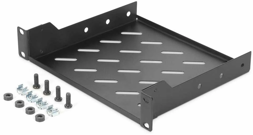 „Digitus“ | 1U fiksuota lentyna | DN-10-TRAY-2-B | Puikiai tinka laikyti komponentus, kurie nėra tinkami 254 mm (10 colių) pločio. Plonas dizainas, užimantis 1 aukščio vieneto vietą. Lengva ir greita sumontuoti arba išmontuoti. Maksimali apkrova: 25 kg | Juodas