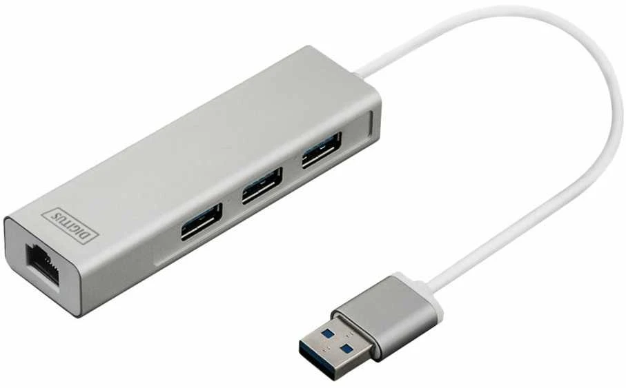 Assmann Electronic DIGITUS USB3.0 3 prievadų HUB & GLAN adapteriai 3xUSB A/F 1xUSB A/M 1xRJ45 LAN
