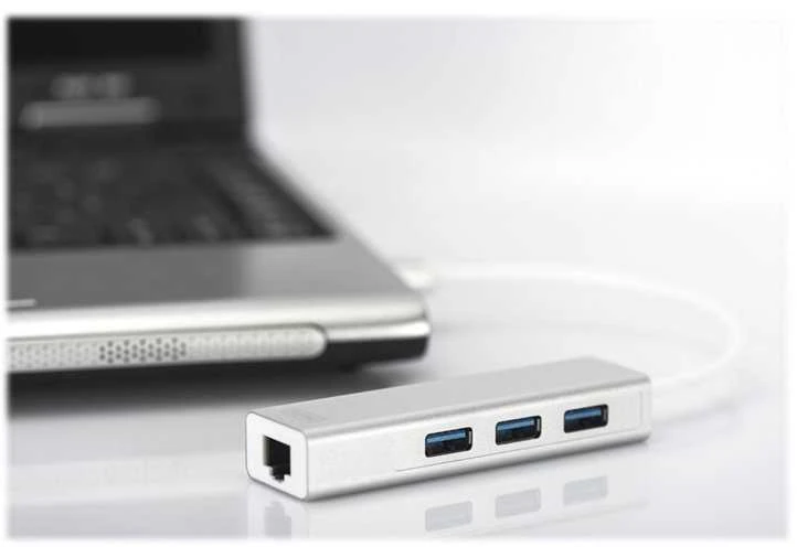 Assmann Electronic DIGITUS USB3.0 3 prievadų HUB & GLAN adapteriai 3xUSB A/F 1xUSB A/M 1xRJ45 LAN