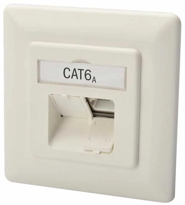 Digitus CAT 6A klasės EA tinklo lizdas, ekranuotas, 2xRJ45, LSA grynas baltas, įleidžiamas, montuojamas horizontaliai. | CAT 6A klasės EA tinklo lizdas, ekranuotas