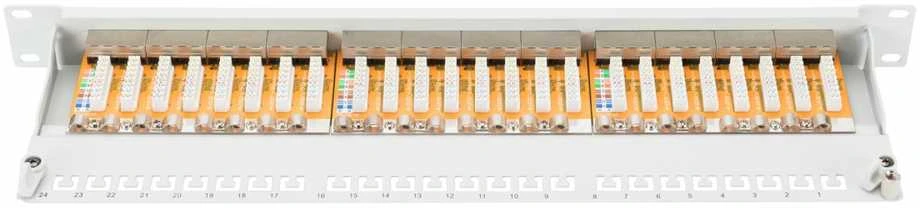Assmann Electronic DIGITUS Patch Panel 19inch 24Port Cat6 ekranuotas pilkas RAL7035 kabelio montavimas apie LSA