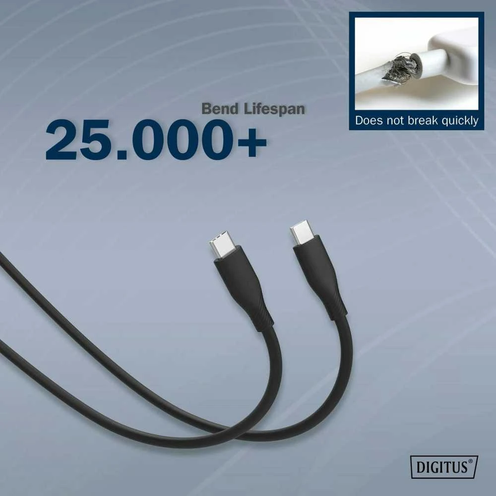 „Digitus“ | Silikoninis jungiamasis kabelis, 0,5 m | AK-300341-005-S | USB-C–USB-C jungtis