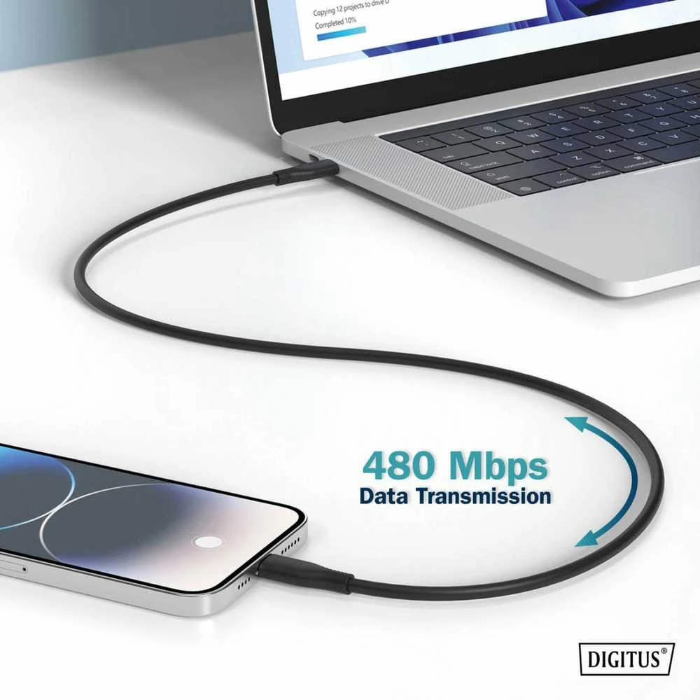 „Digitus“ | Silikoninis jungiamasis kabelis, 0,5 m | AK-300341-005-S | USB-C–USB-C jungtis