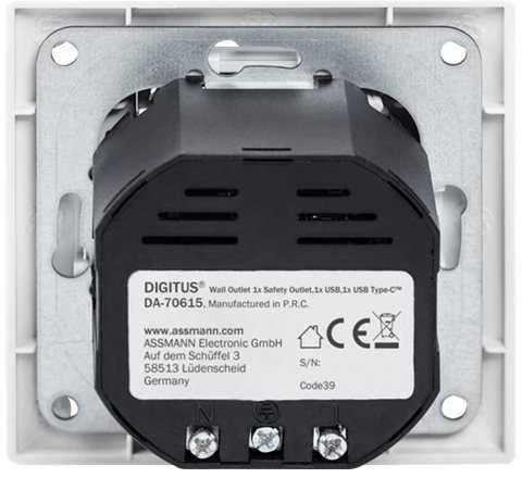 Digitus Skaitmenas | Apsauginis kištukas, skirtas montuoti įleidžiamas, su 1 x USB Type-C, 1 x USB A