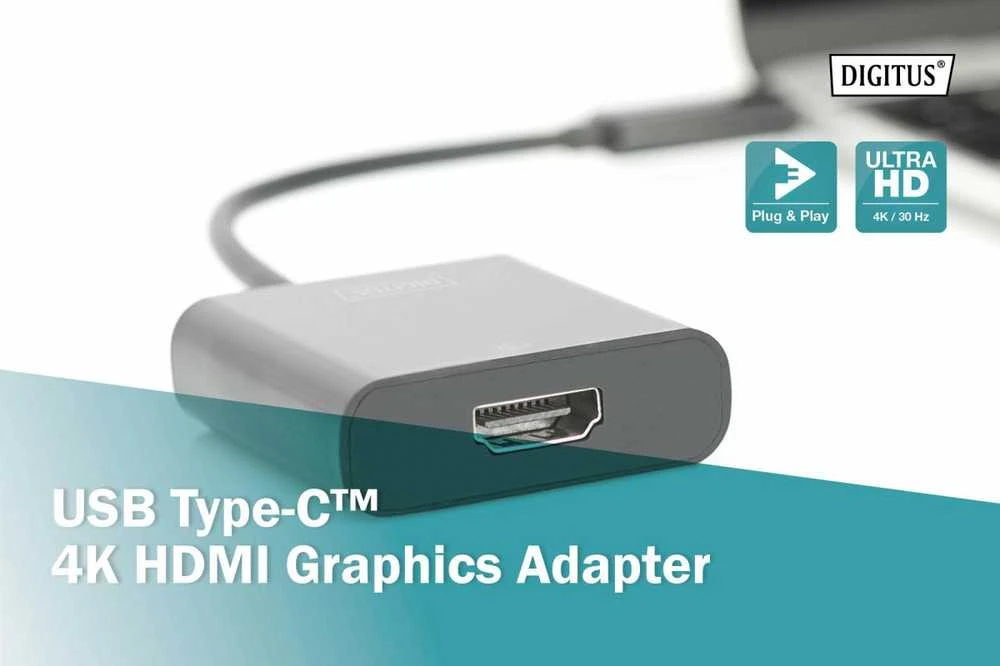 Assmann Electronic DIGITUS USB Type-C to HDMI Adapteris 4K/30Hz kabelio ilgis: 19,5 cm juodas