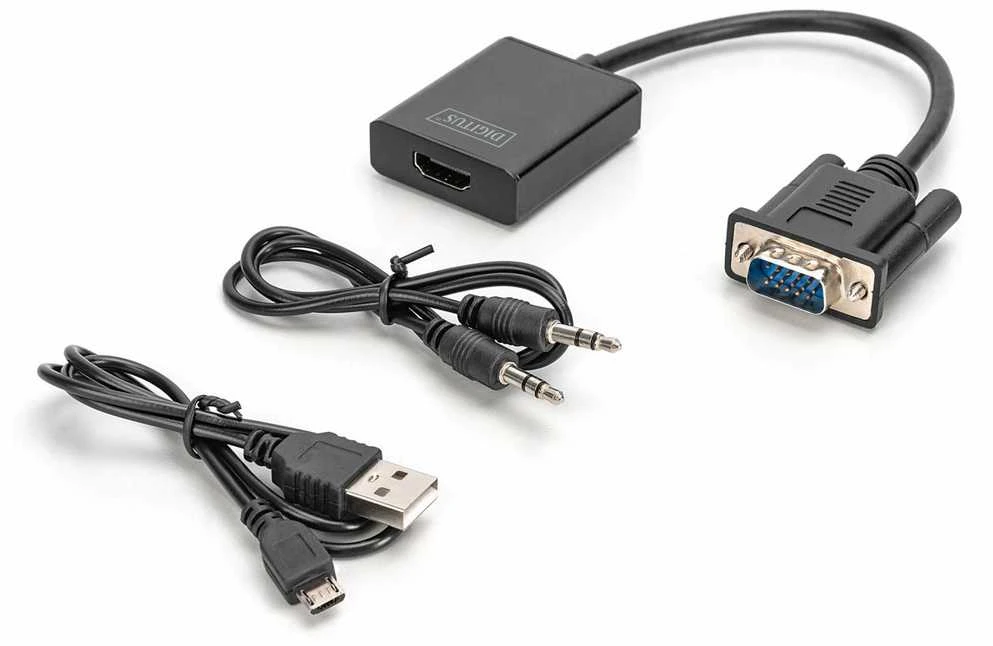 Assmann Electronic DIGITUS VGA į HDMI konverteris + garso 3,5 mm Full HD 1080p kabelio tipas 15 cm juodas