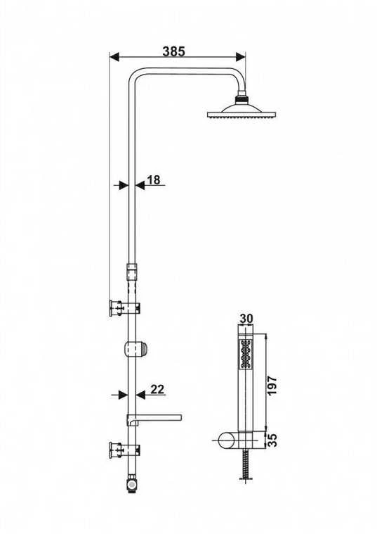 Dušo komplektas Hydroland Orion, sidabrinis, 38.5 cm