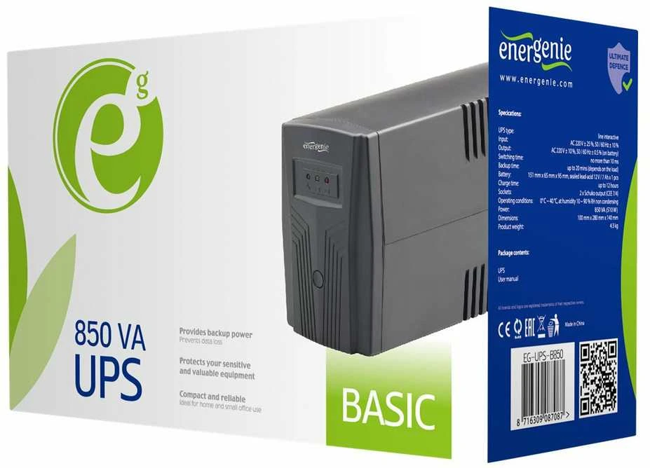 Gembird maitinimo šaltinis nepertraukiamas UPS ENERGENIE EG-UPS-B850 (stalinis kompiuteris, TWR, 850VA)