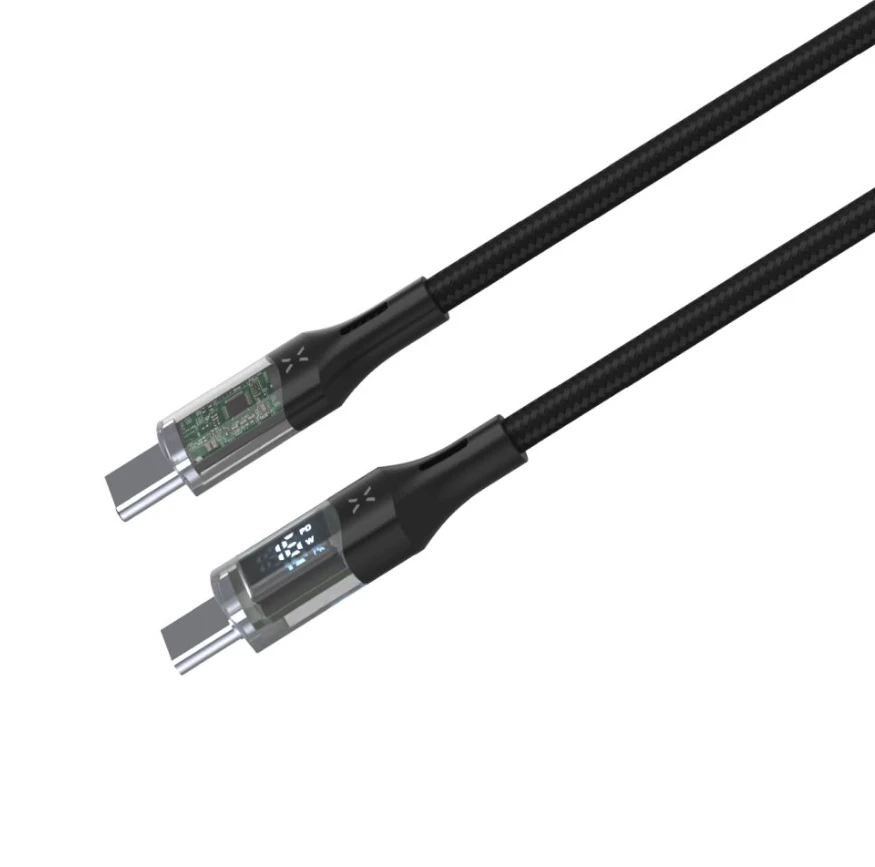 Fixed Fiksuotas | USB-C/USB-C laidas su ekranu, PD palaikymu, 2m, USB 2.0, 100W | FIXDD-CC2-BK