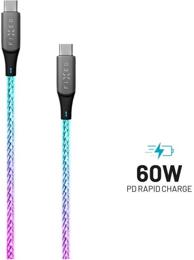 Fixed Fiksuotas USB-C/USB-C su PD palaikymu, 1,2 m, 60 W, „Rainbow“
