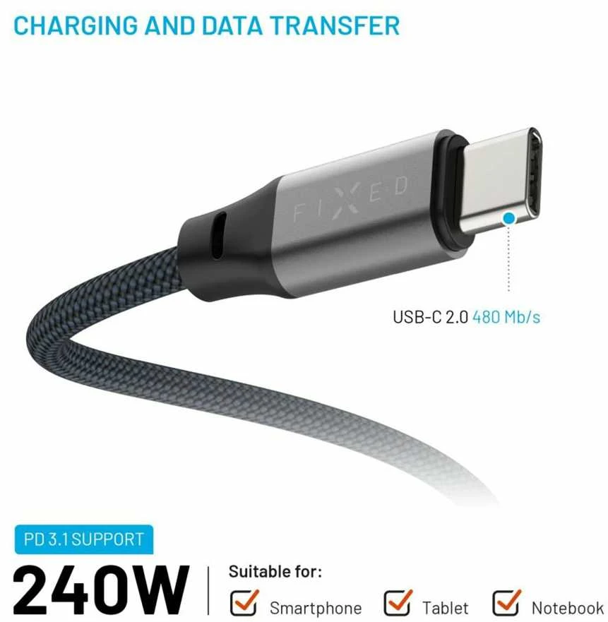Fixed | Magnetinis pintas laidas USB-C/USB-C, USB 2.0, pilkas | FIXDBM-CC12-GR