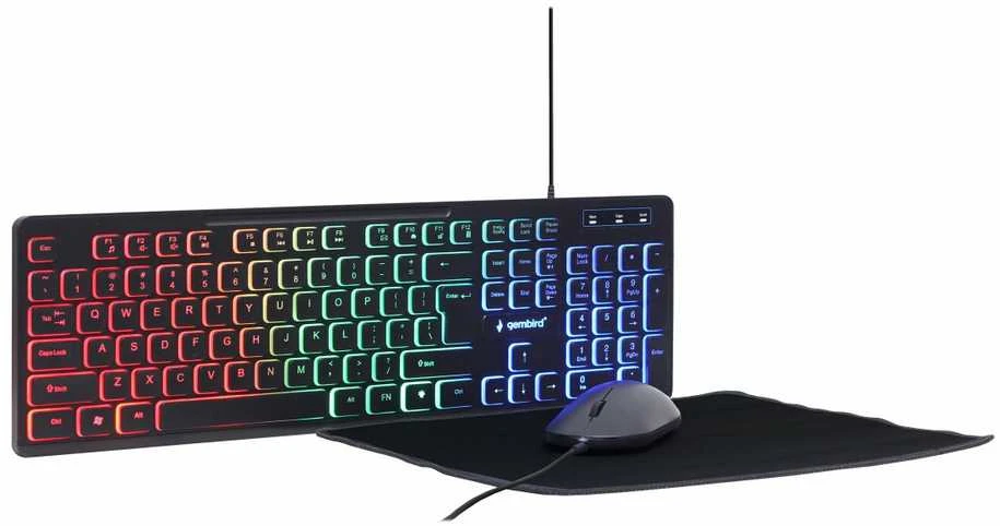 Gembird | 3-in-1 Backlight Desktop Set | KBS-UML-01 | Klaviatūra, Pelė and Pad Set | su laidu | su pele | US | Juodas