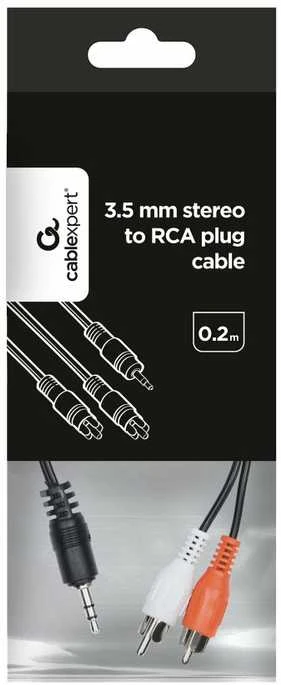 „Gembird“ garso stereo adapteris iš 3,5 mm kištuko į 2 RCA kištukus, 0,2 m | Cablexpert