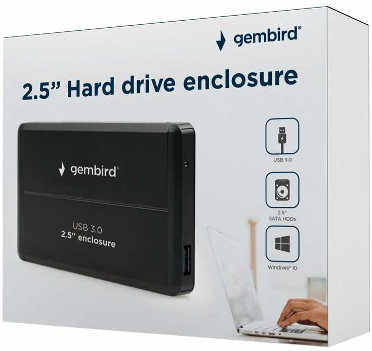 GEMBIRD EE2-U3S-2 HDD/SSD enclosure for 2.5 SATA - USB 3.0 Aliuminio Juodas