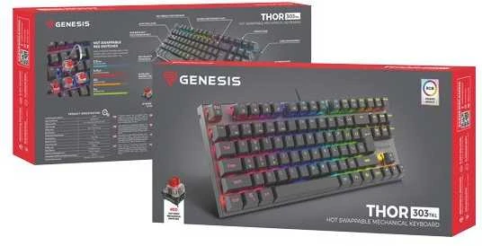 Genesis | THOR 303 TKL | Klaviatūra žaidimams | su laidu | Mechaninė | RGB LED pašvietimas | US | Replaceable "HOT SWAP" Switches