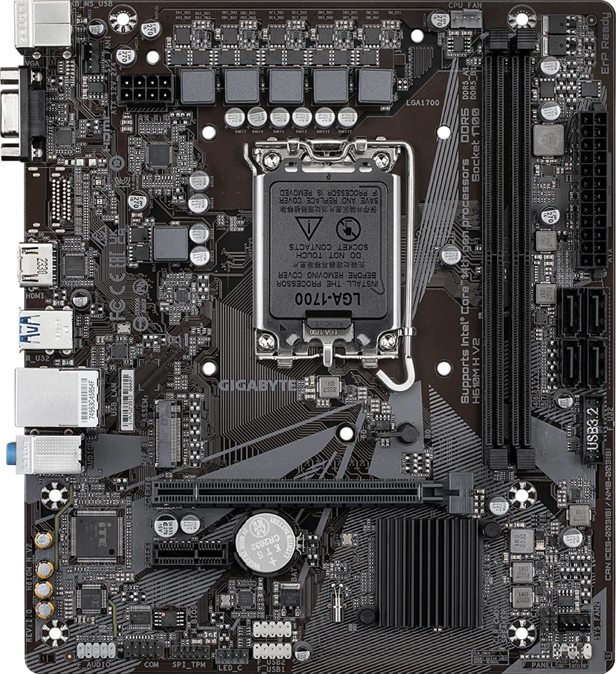 Pagrindinė plokštė Gigabyte | H610M H V2 G1.0 | Intel | Procesoriaus lizdas LGA1700 | DDR4 | Palaikomos standžiojo disko sąsajos M.2, SATA | SATA jungčių skaičius 4