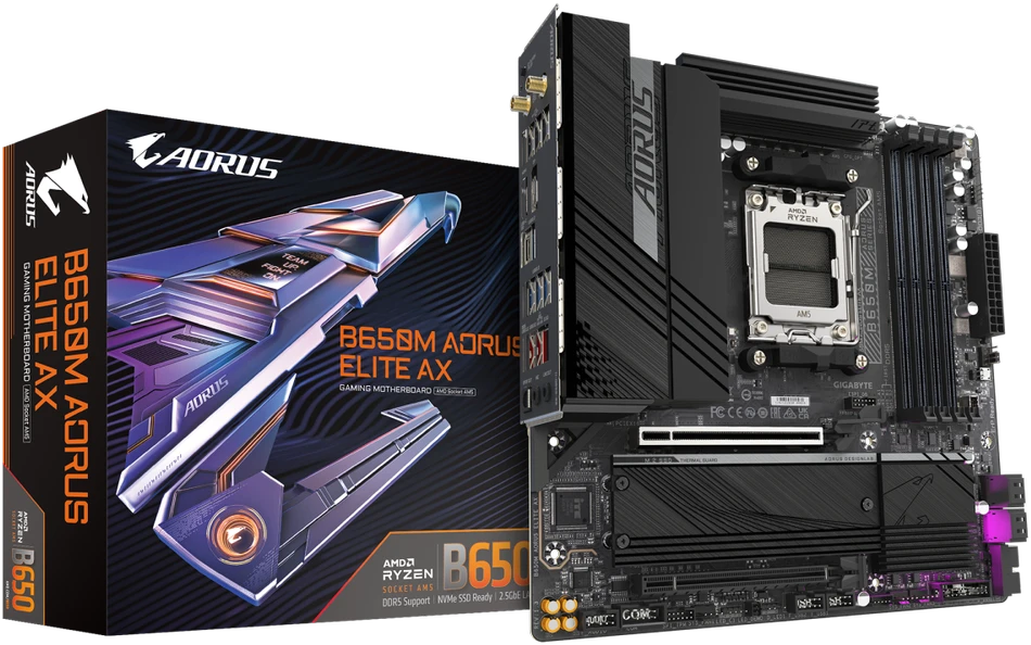 Pagrindinė plokštė GIGABYTE B650M AORUS ELITE AX  / AM5 / MicroATX / DDR5 x4 / PCI-Express 4.0 16x / 2x M.2