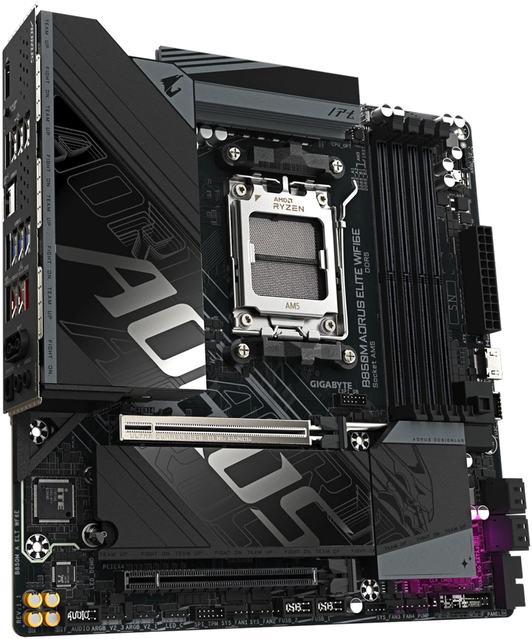Pagrindinė plokštė „Gigabyte B850M A ELT WF6E“ | Procesorių šeima AMD | Procesoriaus lizdas AM5 | DDR5 | Palaikomos kietojo disko sąsajos SATA, M.2 | SATA jungčių skaičius 4