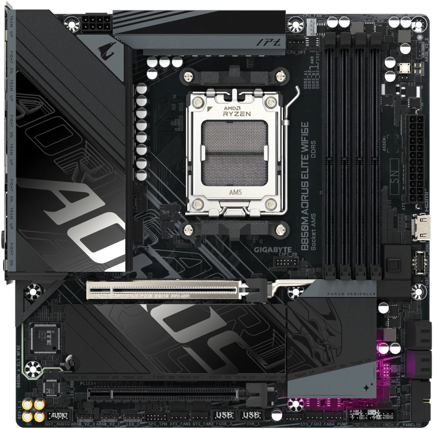 Pagrindinė plokštė „Gigabyte B850M A ELT WF6E“ | Procesorių šeima AMD | Procesoriaus lizdas AM5 | DDR5 | Palaikomos kietojo disko sąsajos SATA, M.2 | SATA jungčių skaičius 4