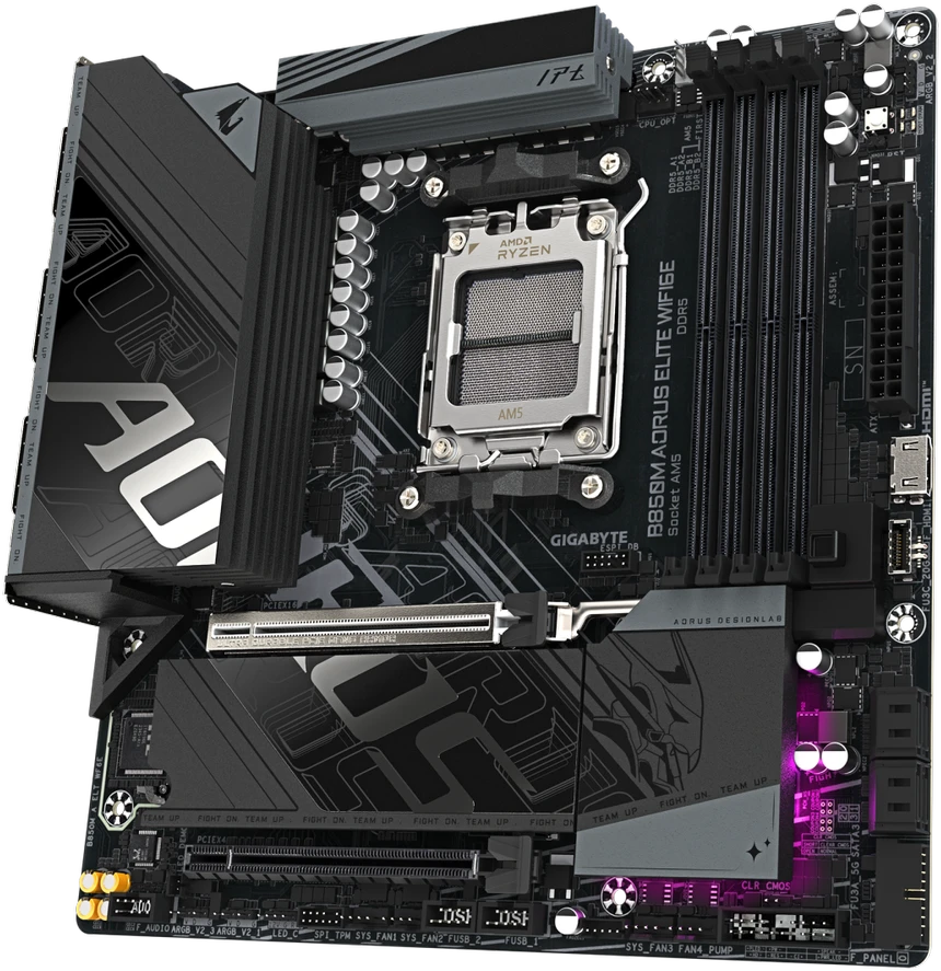 Pagrindinė plokštė „Gigabyte B850M A ELT WF6E“ | Procesorių šeima AMD | Procesoriaus lizdas AM5 | DDR5 | Palaikomos kietojo disko sąsajos SATA, M.2 | SATA jungčių skaičius 4