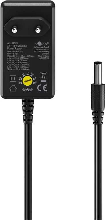 „Goobay“ universalus maitinimo šaltinis 3 V - 12 V, maks. 18 W