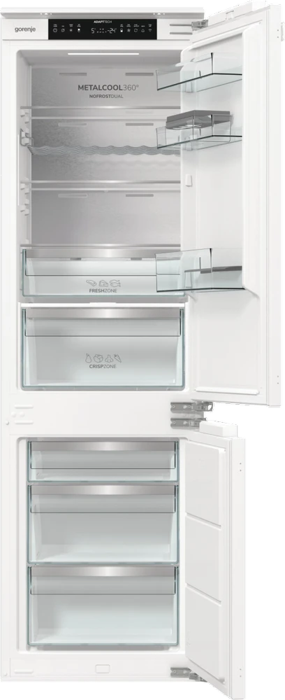 Gorenje šaldytuvas | NRKI517E82WF | Energijos vartojimo efektyvumo klasė E | Įmontuotas | Kombinuotas | Aukštis 177,2 cm | No Frost sistema | Šaldytuvo grynoji talpa 176 L | Šaldiklio grynoji talpa 76 L | Rodyti | 35 dB | Baltas