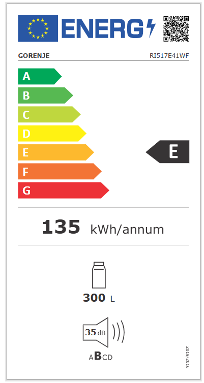 Gorenje Šaldytuvas | RI517E41WF | Energijos vartojimo efektyvumo klasė E | Įmontuojamas | Sandėliukas | Aukštis 177,2 cm | Šaldytuvo grynoji talpa 300 l | Ekranas | 35 dB | Balta
