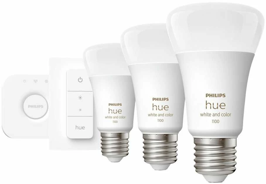 Philips Hue apšvietimo rinkinys: 3x E27 9W RGBW + jungiklis