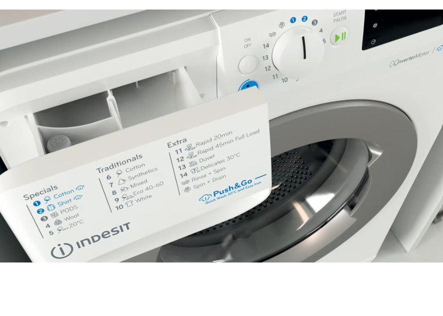 INDESIT | Skalbimo mašina | BWE 91496X WSV EE | Energy efficiency class A | Front loading | Skalbimo talpa 9kg | 1400 RPM | Gylis 63 cm | Plotis 59.5 cm | Digital | Baltas