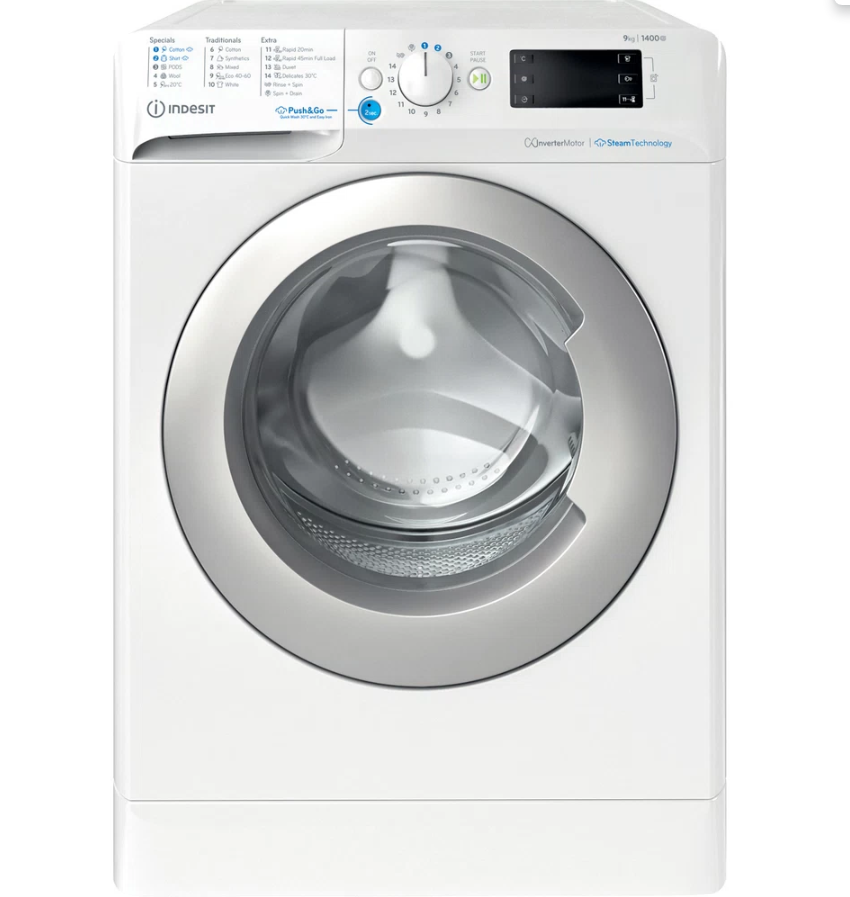 INDESIT | Skalbimo mašina | BWE 91496X WSV EE | Energy efficiency class A | Front loading | Skalbimo talpa 9kg | 1400 RPM | Gylis 63 cm | Plotis 59.5 cm | Digital | Baltas