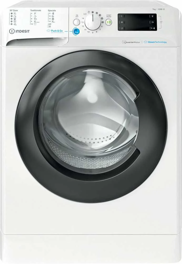 INDESIT | Skalbimo mašina | BWSE 71295X WBV EU | Energy efficiency class B | Front loading | Skalbimo talpa 7kg | 1200 RPM | Gylis 43.5 cm | Plotis 59.5 cm | Ekranas | Big Digit | Baltas