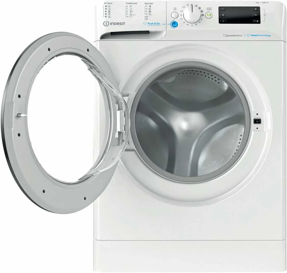 INDESIT | Skalbimo mašina | BWSE 71295X WBV EU | Energy efficiency class B | Front loading | Skalbimo talpa 7kg | 1200 RPM | Gylis 43.5 cm | Plotis 59.5 cm | Ekranas | Big Digit | Baltas