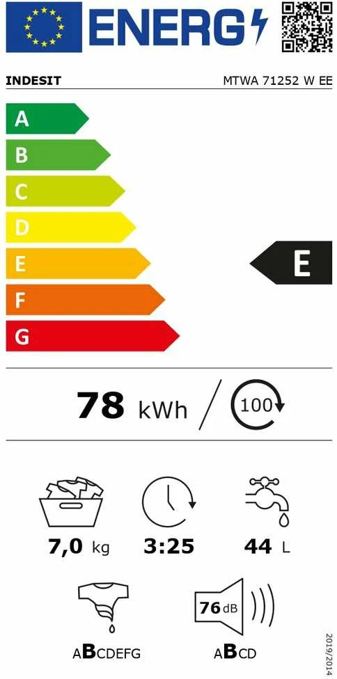 Indesit MTWA71252W Laisvai pastatoma skalbimo mašina su durimis priekyje 7,0 kg, baltos spalvos