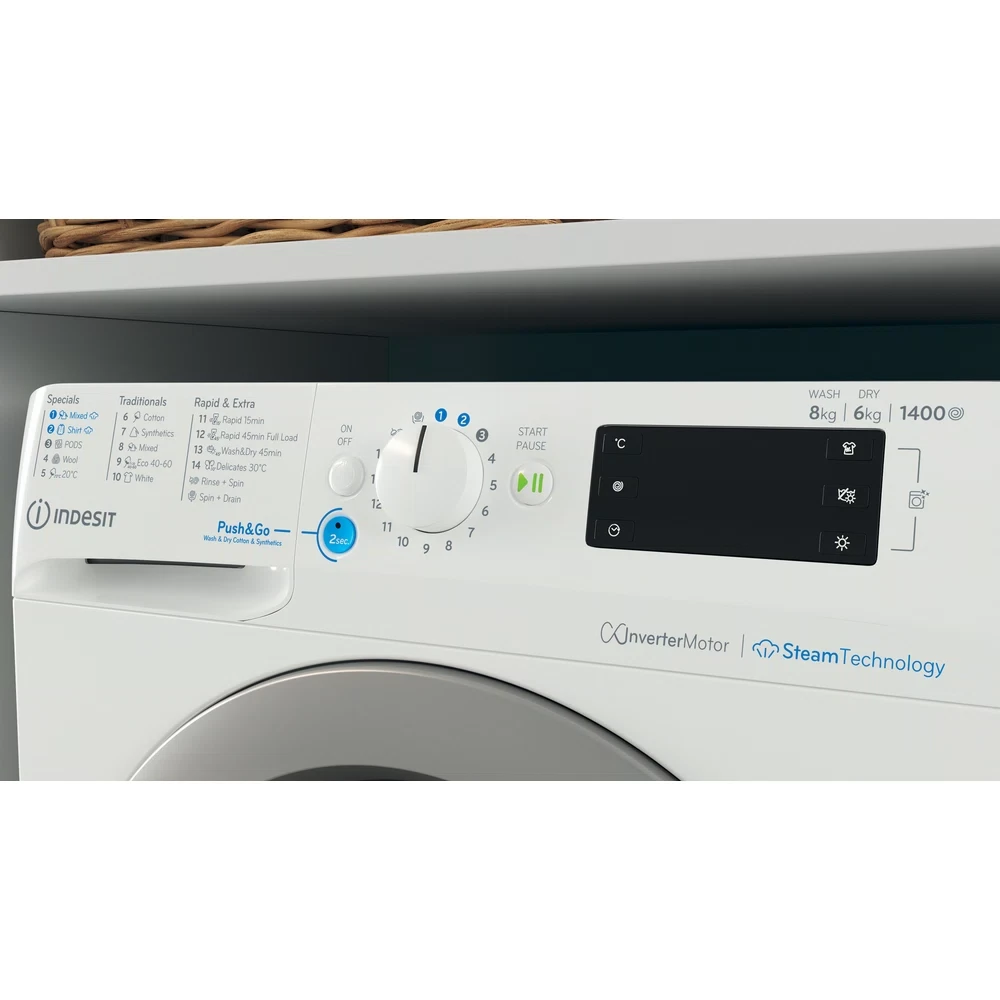 INDESIT Skalbimo mašina - Dryer BDE 86436 WSV EE, Energy class D, 8kg - 6kg, 1400rpm, Gylis 54 cm