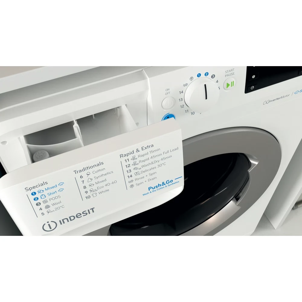 INDESIT Skalbimo mašina - Dryer BDE 86436 WSV EE, Energy class D, 8kg - 6kg, 1400rpm, Gylis 54 cm