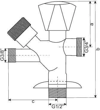 Hydroland Kampinis ventilis, kombinuotas 1/2″ x 3/4″ x 3/8″