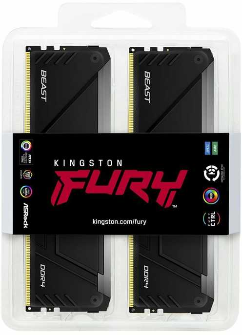 RAM „Kingston KF432C16BB2AK2/64“ 64 GB 3200 MT/s DDR4 CL16 DIMM (2 vnt. rinkinys) „FURY Beast RGB“ | „Kingston“