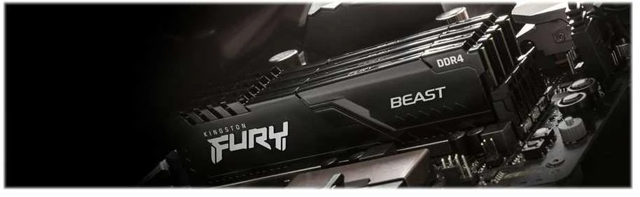 RAM KINGSTON 128GB 3200MHz DDR4 CL16 DIMM rinkinys iš 4 FURY Beast Juodas